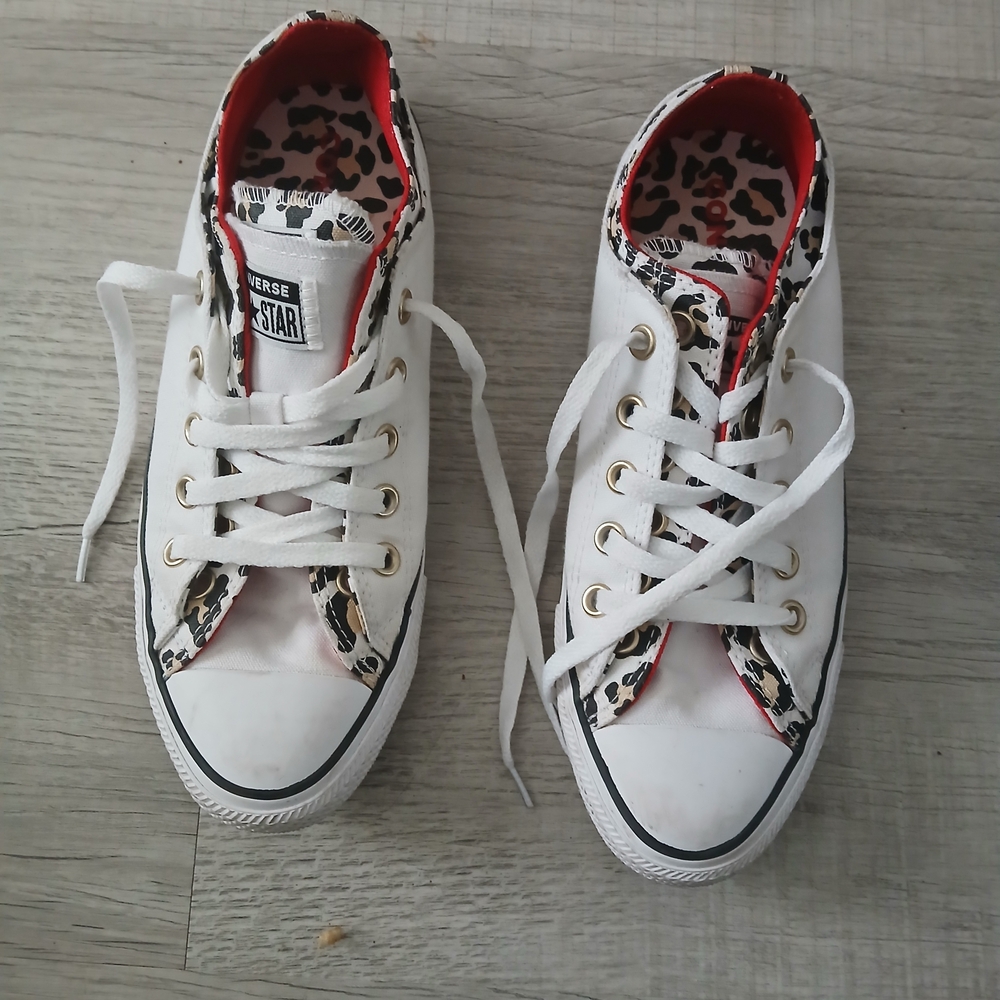 Converse White Sneakers with Animal Print Accents